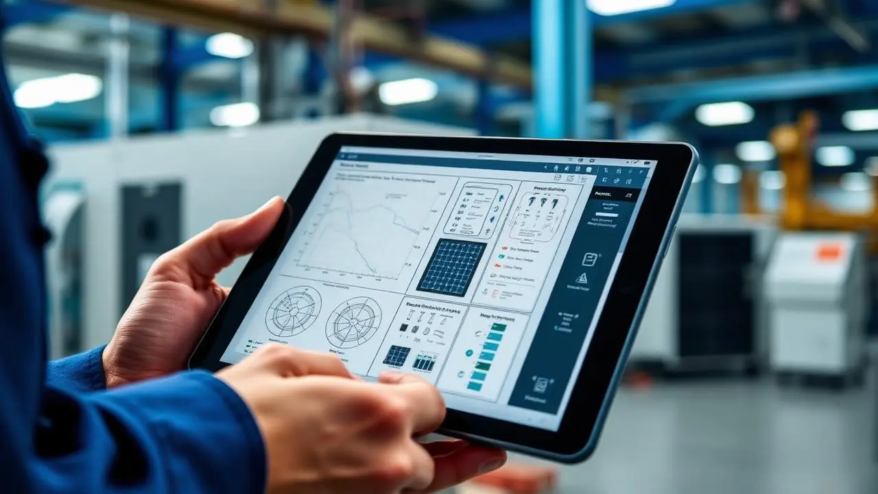 Tecnico analizza dati di un inverter su tablet