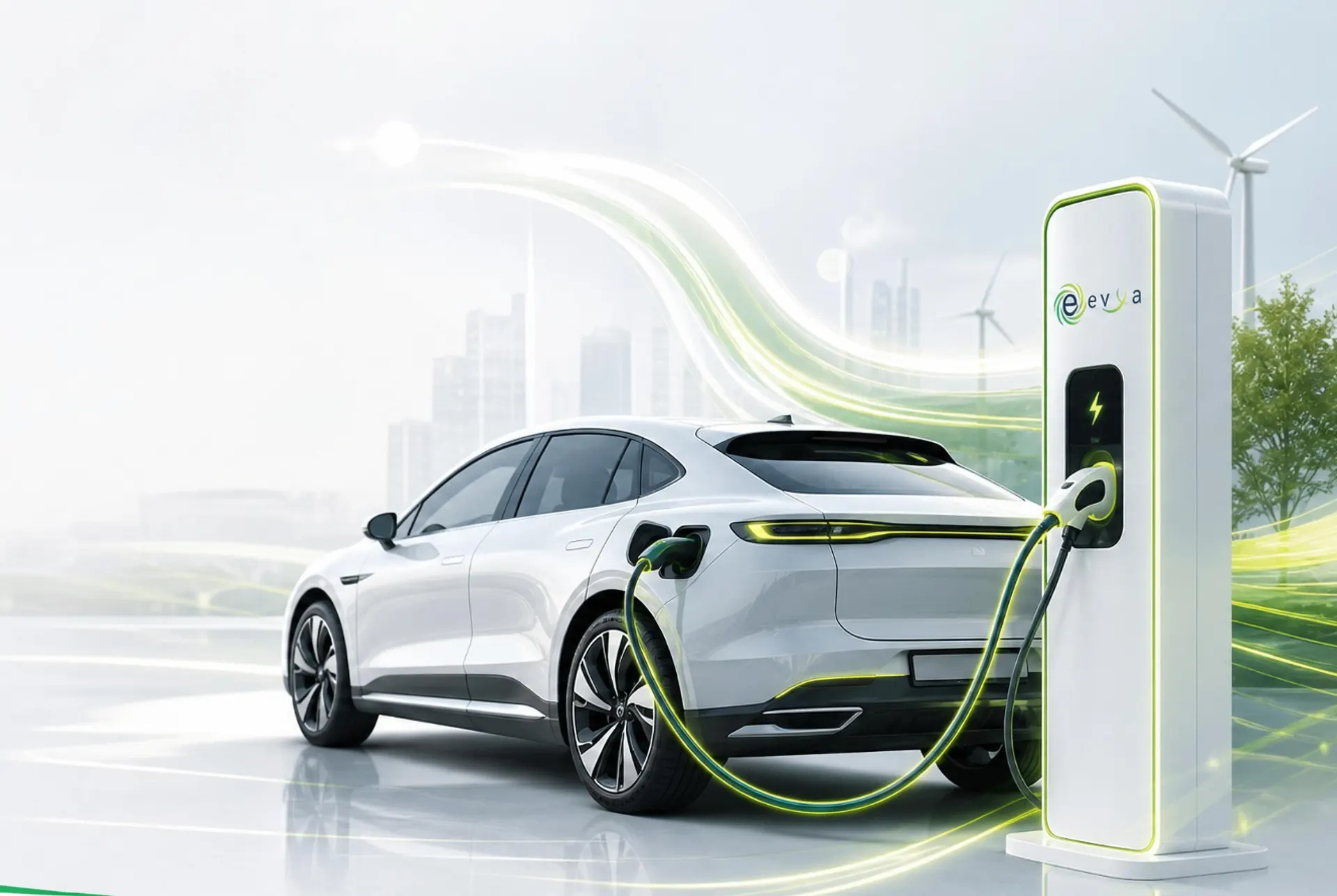 Stazione di ricarica EVYA per veicoli elettrici con auto in carica